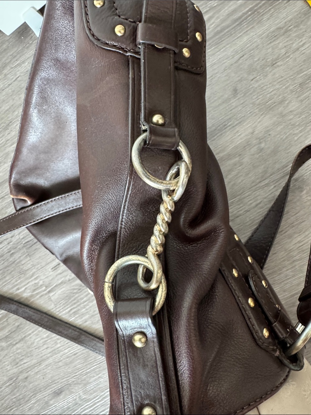 Nice Leather Michael Kors Dark Brown Shoulder Tote with Gold Accents - Picture 10 of 12